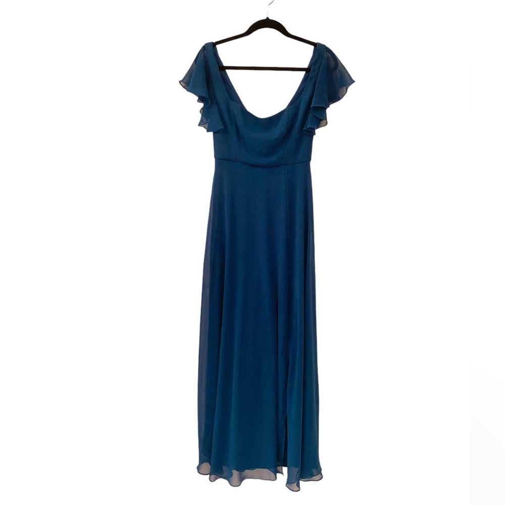 Flutter Sleeve Scoop Open-Back Chiffon Maxi Dress - image 1